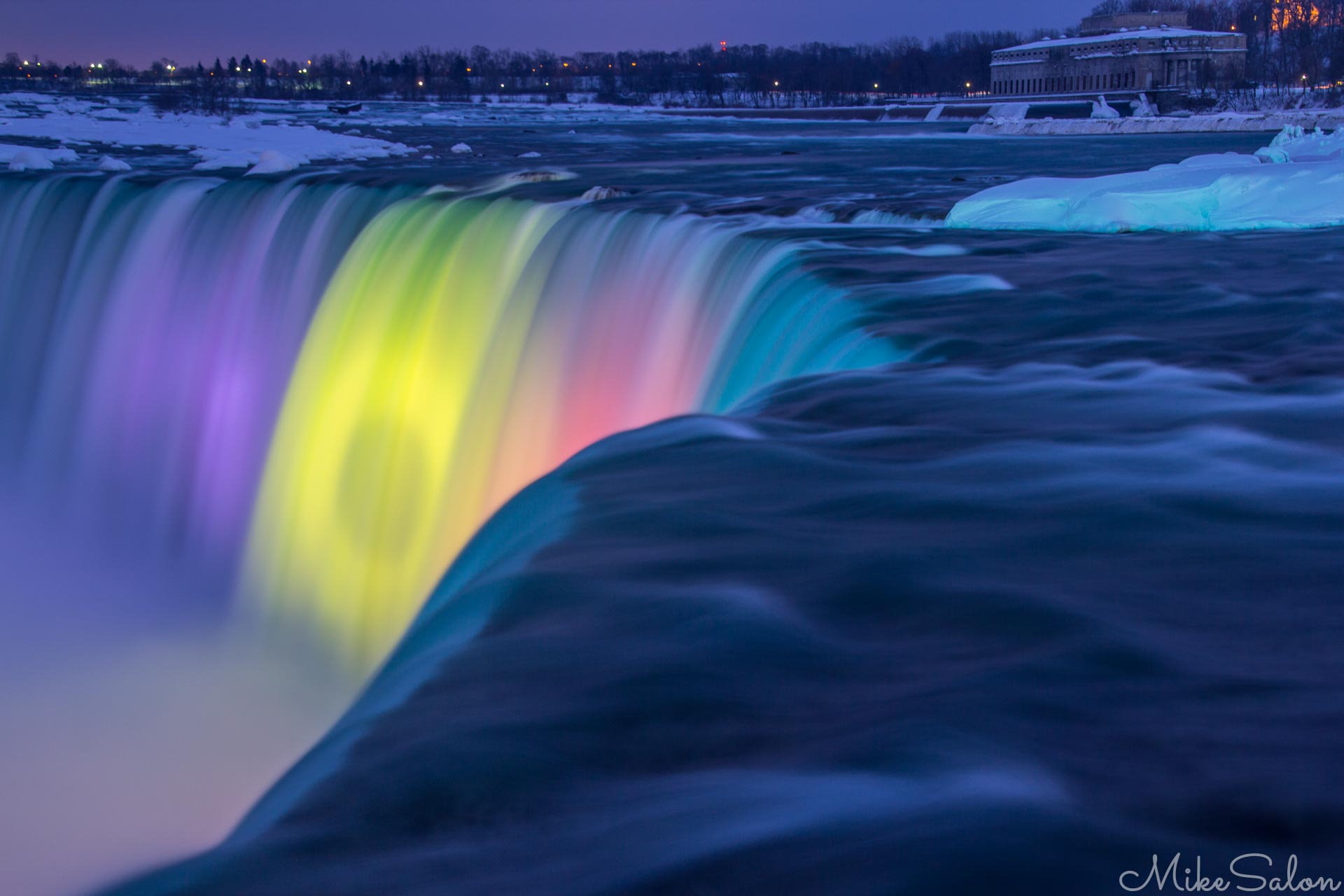 Niagara at Night : View of the not quite frozen Canadian Falls at night. (IMG_3841.jpg)<br>Camera: Canon EOS 60D