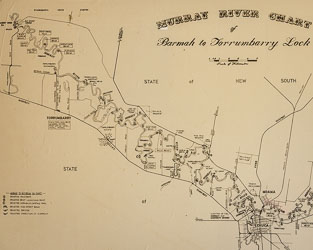Excerpt from Murray River Map showing the reach between Echuca nd Torrumbarry Weir.
