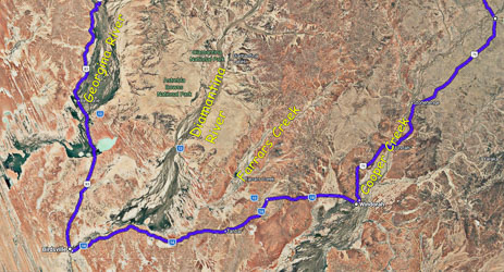 A self‑annotated satellite map tracing our clockwise route through Queensland’s Channel Country. The Georgina, Diamantina, Farrars Creek, and Cooper Creek mark the great inland drainage systems we crossed — rivers that rarely reach the sea but shape everything in this landscape. From Birdsville to Windorah and beyond, each name on the map anchors a memory of red earth, floodplain grass, and endless horizons. [yQLD]