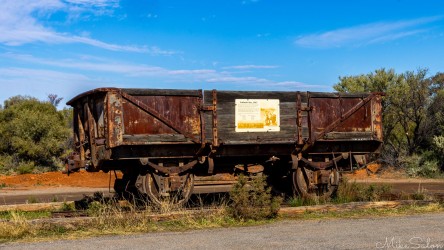 This open truck marks the spot on the Silverton Tramway where the WW1 ambush took place. [3110]