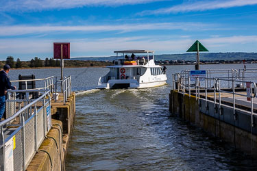 The lock in the Goolwa Barrage is just wide enough for the Spirit of the Murray to pass through. [1509]