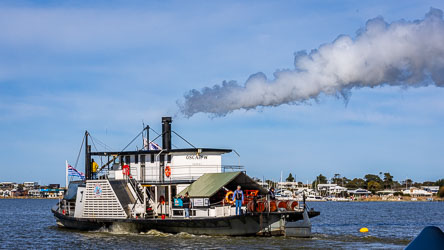 The Oscar W is a fully operational, steam‑powered,  heritage‑listed, side- wheeled paddle steamer, taking tours on the Lower Murray. It was built in 1908 in Echuca for cargo and logging, since restored. [2006]