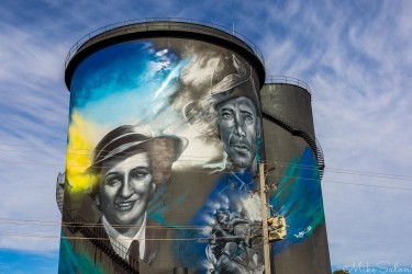 Painted silo "Hay, a town that went to war". [1968]