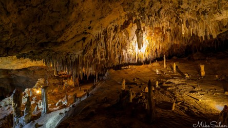 Inside of a limestone cave with fixed artificial lights. [3870]