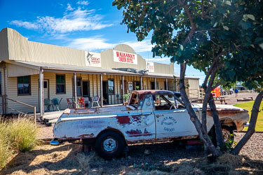 In the tiny town of McKinlay lies the Walkabout Creek Hotel, featured in the Crocodile Dundee movie. [0946]